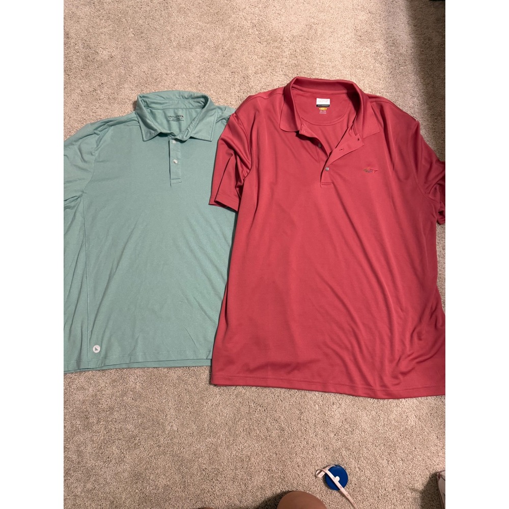 Lot of 2 Mens XXL Polo Shirts UNTUCKit Sage‎ Green Greg Norman Play Dry Red XXL